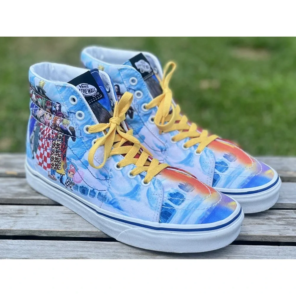 Vans Sk8-Hi Shoes Mens Size 9.5 One Piece Anime Custom High Top Yellow Laces Art